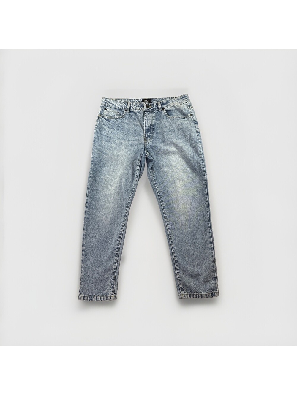 boohooMAN button-fly denim jeans in a size 34